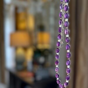 Carolyn Pollack Amethyst Beaded Necklace w/ Sterling Silver Extender